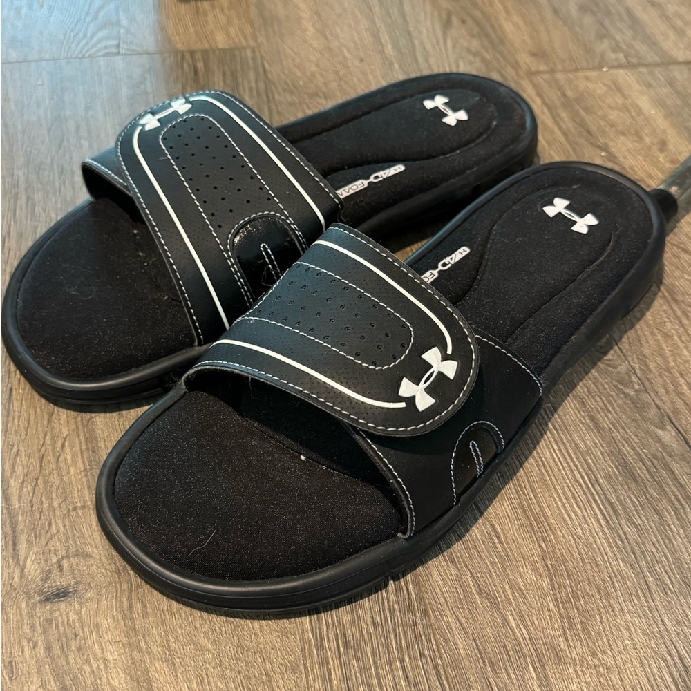 Under Armour Black and White Slide Sandals